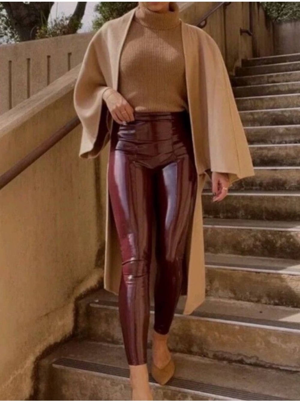 Spanx Faux Patent Leather Leggings Ruby Red Maroon Size Small Petite SP